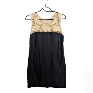 LOFT Ann Taylor Linen Lace Sheath Dress Size 2 Petite Cream Black Sleeveless